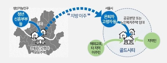 지방인구유입을 지원하는 골드시티 추진전략도. 