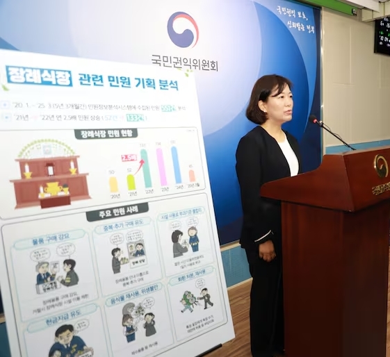 국민권익위원회 박은령 민원정보분석과장이 26일 오전 정부세종청사에서 최근 5년 3개월간 장례식장과 관련, 접수된 민원 551건을 분석한 결과를 발표하고 있다. /국민권익위원회